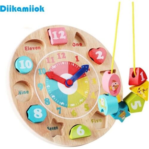 New Baby Fun Clock Building Blocks Educational Learning Toys for Children Wooden Toy Digital/ Shape/ Color Cognitive Puzzle Game