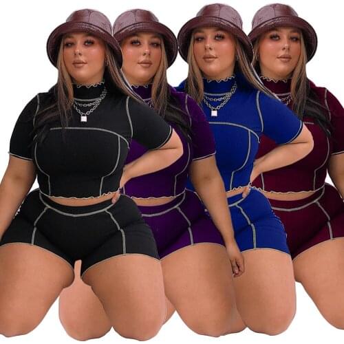 Donsignet 2021 Summer Fashion Solid Color Yoga Sports Casual Thin Plus Size Womens Suits Short Sleeve Top Shorts Two-piece Suit