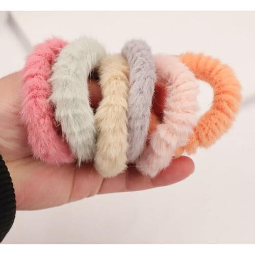 10pcs/lot Girls Faux Fur Elastic Hair Bands Ponytail Holder Scrunchies Tie Hair Rubber Band Headband Lady Hair Accessories