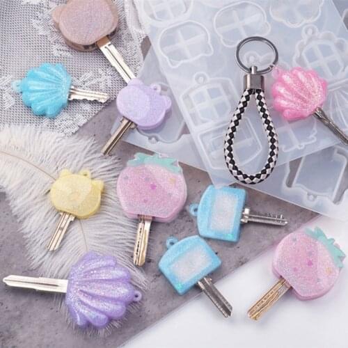 Cute Cat Bear Shell Shape Key Tag Resin Mold Key Covers Caps Epoxy Resin Casting Mold Animals Key Identifier Mould Tools