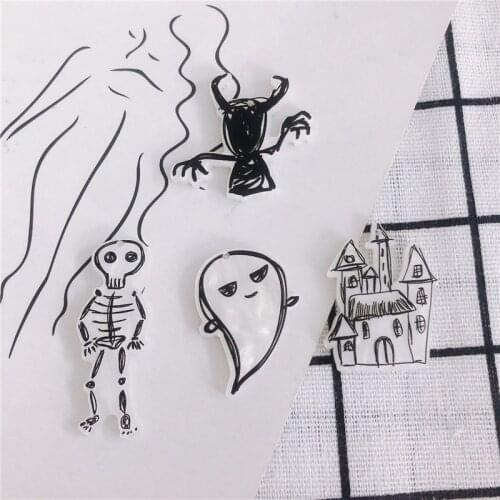 Halloween style 40pcs/lot cartoon pattern print Castle, ghost, elves shape acrylic beads diy jewelry earring/garment accessory