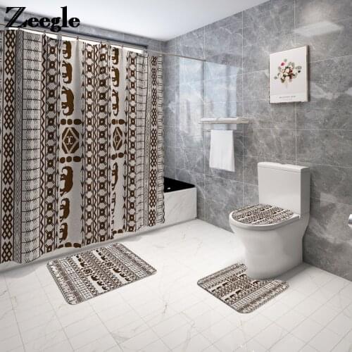 Geometric Europe Style Bath Mat With Waterproof Shower Curtain Bathroom Carpet for Toilet Home Decor Toilet Seat Cover Mat