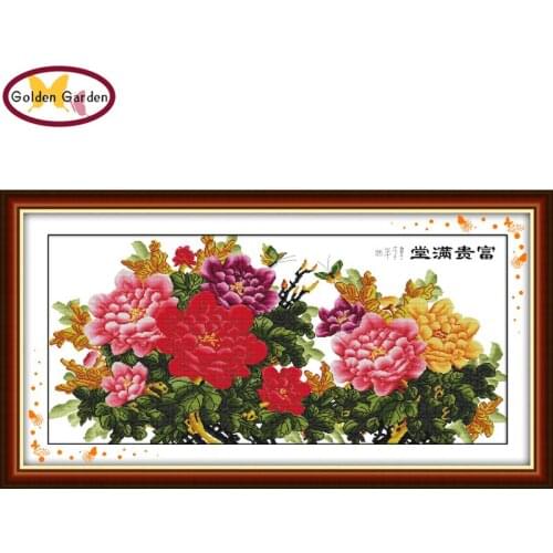 GG Treasures Fill The Home Chinese Peony Pattern 11CT14CT Cross Stitch Kits for Embroidery Wall Decor Needlework Cross Stitch