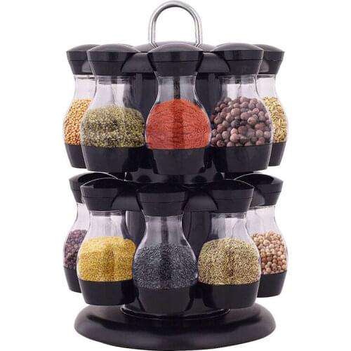 16Pcs Rotating Cruet Condiment Seasoning Jars Set for Spices Sprays Bottles Seasoning Salt Jars Kitchen Storage Rack Organizer