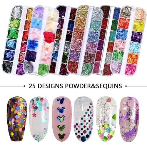 12 Colors Holographic Nail Art Glitter Powder Sequins Decals Set For Fake Nails Tips Decoration Manicure Accessoires Tools