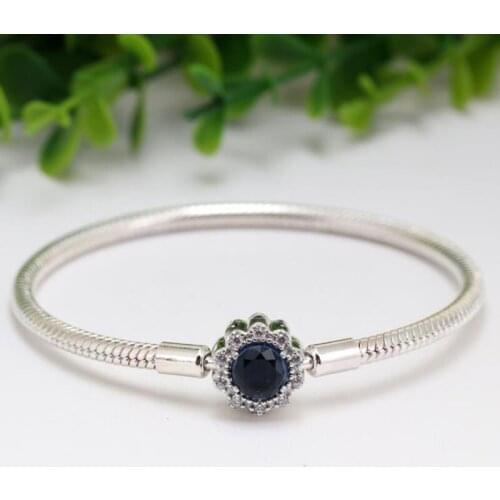 New Pan 925 Silver Brilliant Life Fashion Blue Star Corolla Non Threaded Snake Bone Chain Women Wedding Surprise Gift Jewelry