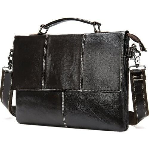 Hand Carry Office Bags Business Briefcases Handbag Porte Document Shoulder Bags Genuine Leather Men Briefcase 13.3" Laptop Bag