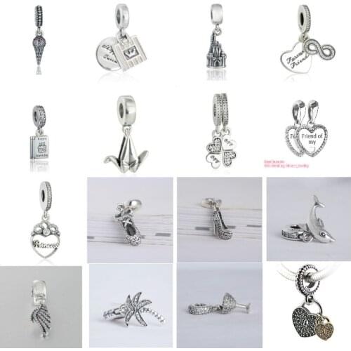 925 Sterling Silver Beads Animal Bird Birthday Card Ice Cream Shopping Queen Noble Prince Majestic Castle Forever Friends Dangle