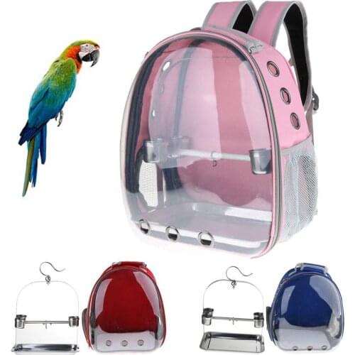 Outdoor Stainless Steel Pet Travel Zipper Closure Backpack Transparent Hollow Holes Cage Parrot Waterproof Birds Carrier