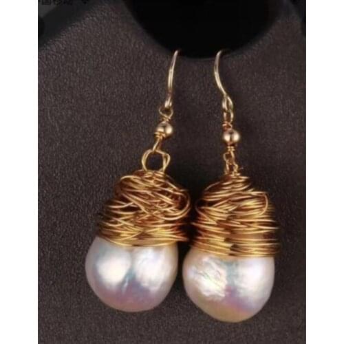 Drop shipping>>>> noble jewelry white SouthSea baroque pearl Handmade earring 9k