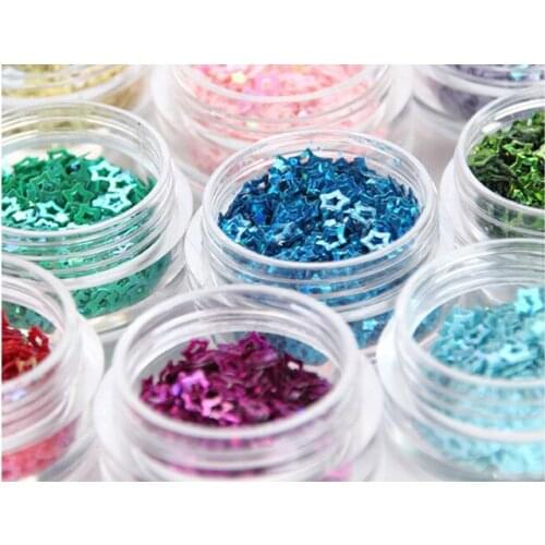 12 colors hollow star Glitter Nail Art Glitter Powder Dust Decoration With Box For UV Gel Nail Free Shipping