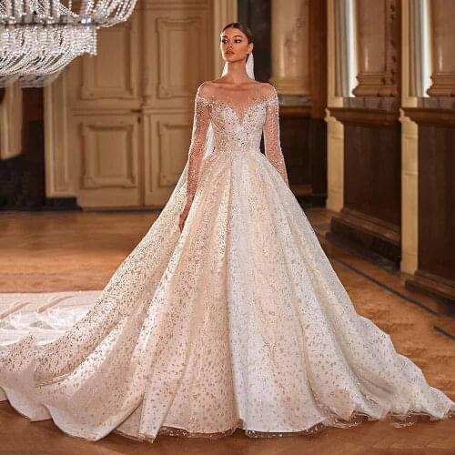 Palace Luxury Princesa Vestido De Novia Gorgeous Ball Gown Wedding Dress Off Shoulder Exquisite Bridal Robes Illusion