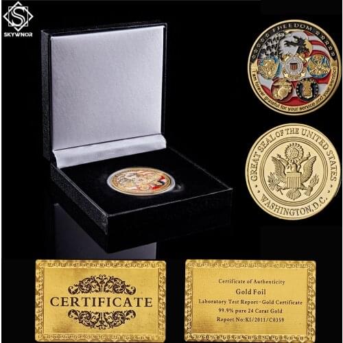 USA Challenge Freedom Eagle Military Coin Plated Gold USAF Navy USMC Army Coast Guard Value Coin W/ Capsule Display