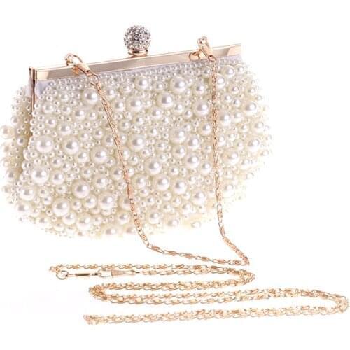 Wedding Clutch Handbag Pearl Bag Dress Dinner Bag Small Purse Bridesmaid Handbag White