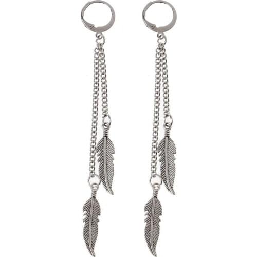 Y1UE KPOP Fashion Titanium Steel Feather Leaf Tassel Drop Earrings Korean Jewelry
