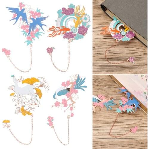 Chinese Style Retro Metal Bookmark Tasseled Hollowed Pendant Design Book Clip Pagination Mark Stationery School Office Supply