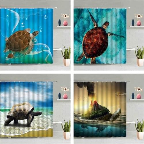 Sea Turtle Shower Curtain Ocean Animal Tortoise 3D Printed Bathroom Wall Hanging Curtains Waterproof Hooks Screen Home Decor Set