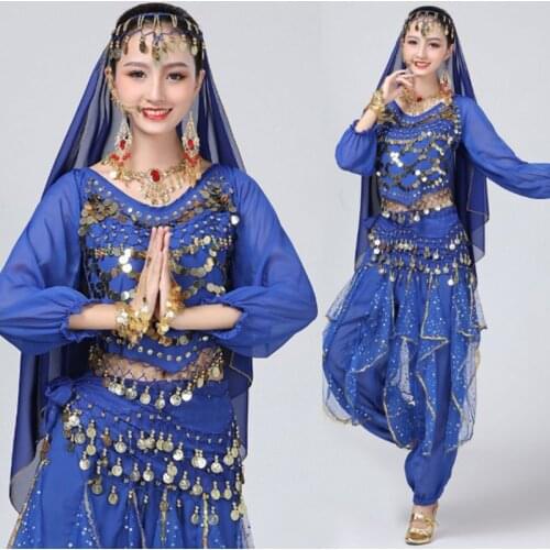 Adult Sequins Belly Dance Clothes Women Oriental Indian Dancing Costumes Long-Sleeved Top Shirt+ Pants Belly Dance Suit