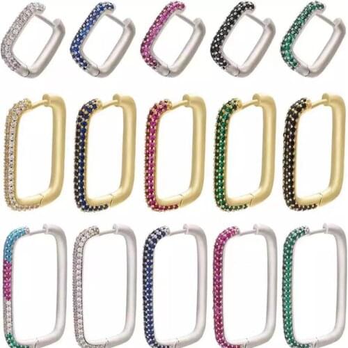 2020 1piece Hoop earrings for women CZ Gold/ Silver Color Geometric Rectangle Earring rings big/small earring mode