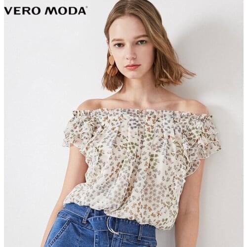 Vero Moda Womens Off-the-shoulder Elasticized Waist Floral Tops|319241520