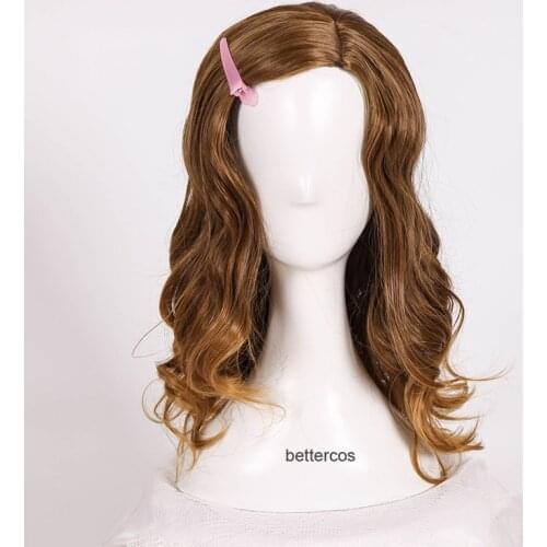Hermione Jean Granger Cosplay Wig Styled Brown Curly Side Parting Heat Resistant Synthetic Hair Wigs + Wig Cap
