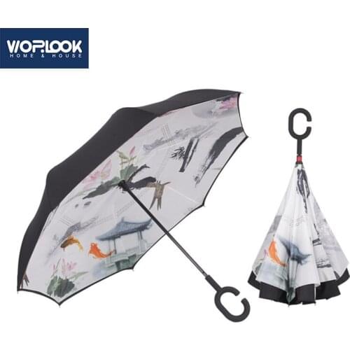 Free Hand Double-layer Reverse Umbrella Anti-receiver Straight Rod Umbrella Non-wet Weatherproof Umbrella