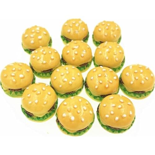 10pcs/lot Miniature Round Hamburger Flat Back Resin Cabochon Artificial Fake Food DIY Accessories Phone Case Decoration Crafts