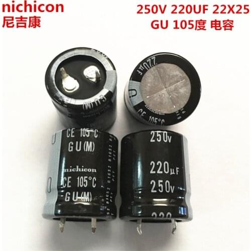 2PCS/10PCS 220uf 250v Nichicon GU 22x25mm 250V220uF Snap-in PSU Capacitor