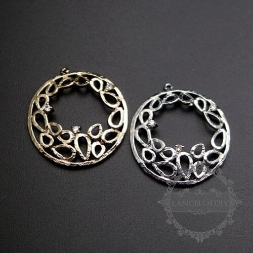 24mm round filigree drop silver,gold color fashion women pendant charm with zircon DIY supplies 1850292