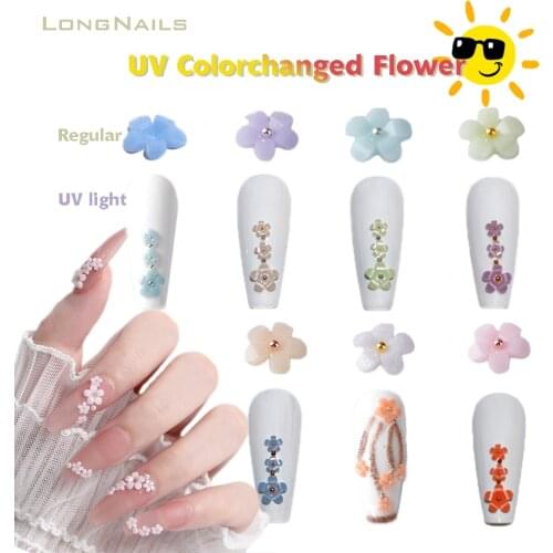 100pcs(Apr) Colorchanged Flowers Ornaments 5petals Japanese UV Effect Colorshift Florets Decor 3D Nail ART DIY Accessories 6*6mm