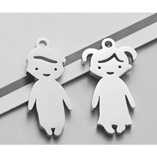 30pcs/Lot Mirror Polish Stainless Steel Small Boy Girls DIY Charms Steel Color Family Figure Pendant for Jewelry Findings
