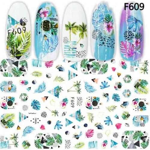 3D Nail Sticker Decals Flower Leaf Coconut Tree Nail Art Decorations Stickers Slider Manicure Accessories Nails Decoraciones