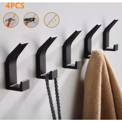 4Pcs Aluminum Wall-mounted Coat Hooks Bathroom Kitchen Bedroom Hanging Storage Hangers