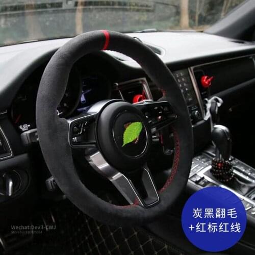 Steering Wheel Cover For Porsche Taycan Panamera Macan Cayenne 718 911 9YA 971 Black Suede Leather Car interior Accessories