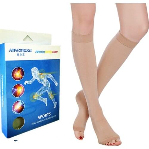 Open Toe Knee High 20-30 mmHg Medical Compression Stockings(1 pair) Women Prevent Varicose Veins