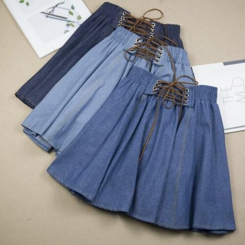 Denim Skirt 2019 New Summer Female Korean Version Of The Rope Short Skirt Anti-light Walking Umbrella Skirt Women