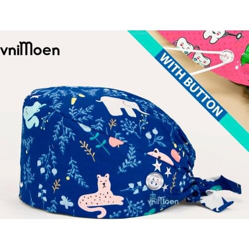 Nursing hats doctor accessories hat adjustable work cap with Button beauty salon male surgical button hat wholesale scrub caps