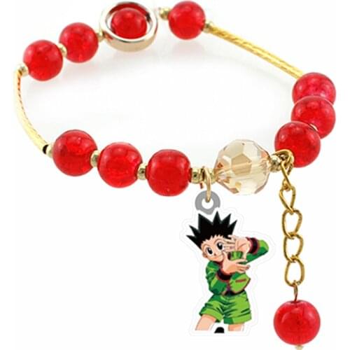 Hunter x Hunter bracelet Acrylic Gon Chloro Hisoka Pendant Red beads Elastic Bracelets Epoxy Resin Jewelry HX24