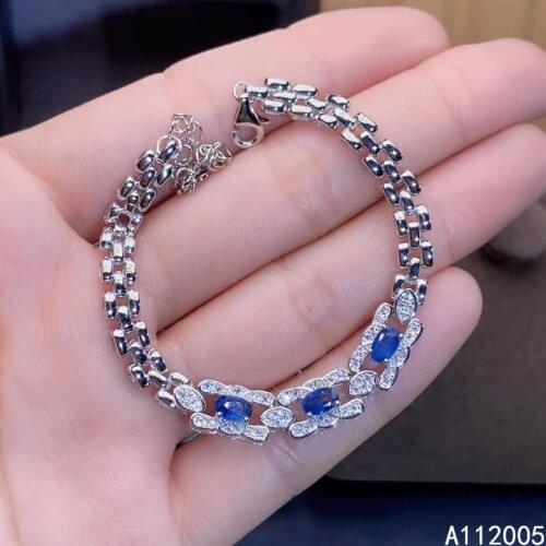 KJJEAXCMY Fine Jewelry 925 Sterling Silver inlaid gemstone sapphire women hand bracelet elegant support detection