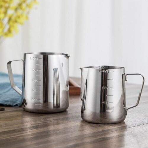 Stainless Steel Milk Frothing Jug Thick Coffee Milk Foamer Mugs Italian Latte Art Jug Milk Pitcher Frother Cup scale 350 -1000ml