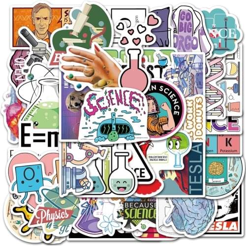 50Pcs/pack Chemical Experiments Equation Brain Science Laboratory Stickers For Laptop Skateboard Luggage School Stickers