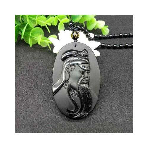 Natural 100% Obsidian wucaishen pendant hot sale Guan Gong round brand Jade Pendant Necklace birthday gift