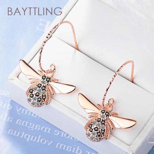 BAYTTLING New Arrivals 925 Sterling Silver 32MM Silver/Rose Gold Bee Zircon Drop Earrings For Women Fashion Wedding Jewelry Gift
