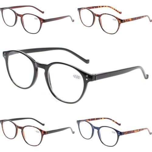Henotin fashion round reading glasses spring hinges mens and womens readers glasses diopter 0.5 1.75 2.0 3.0 4.0