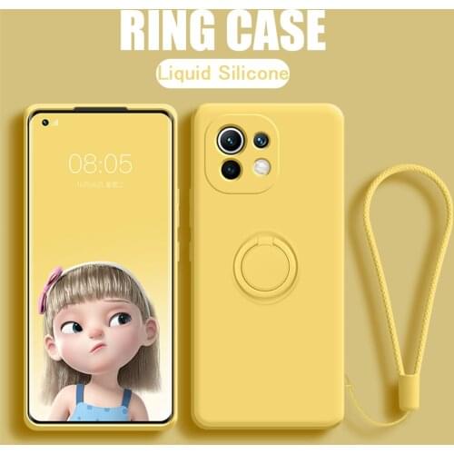 Original Soft Liquid Silicone Case For Xiaomi Redmi Note 10 9 9S Pro Magnetic Ring Holder Strap Cover For Mi Poco X3 10T Lite