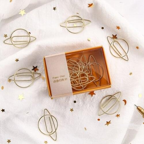 Planet Paper Clip gold metal clips planner Decoration Bookmark Office Stationery Cute Modeling Paper Clip Paper Clips Paperclips
