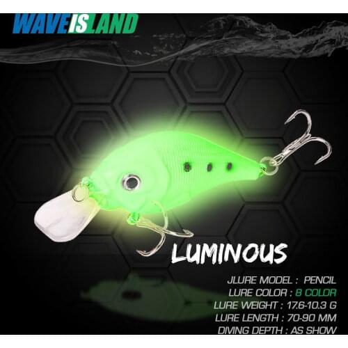 WAVEISLAND 2021 Whole Body Noctilucent Bait Luminous Crankbait Pencil Vib Minnow Poppers Set Weights 7.6-10.3g Fishing Lure