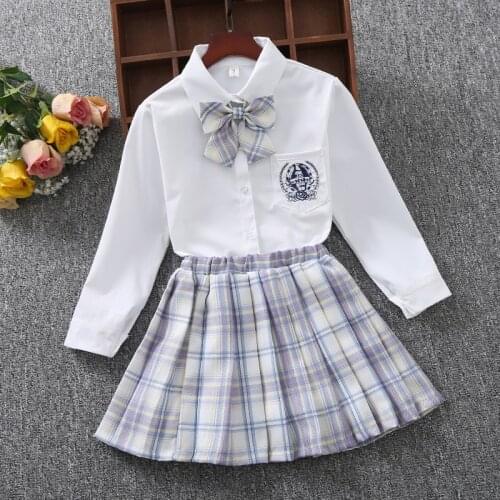 Preppy Style Baby Girls Clothes for Kids Suits Spring Autumn Cotton Long Sleeve Shirt Plaid Pleated Skirt 2 Pieces Teens Outfits
