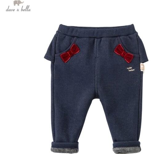DBJ19770 dave bella winter baby girls fashion bow pockets pants children full length kids girl pants infant toddler trousers