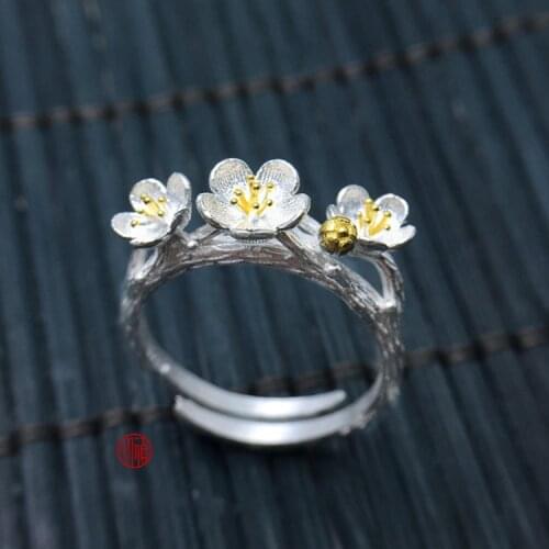 Vintage Plum Flower Rings for Women Bridal Wedding Engagement Fashion Party Jewelry Gifts Wholesale 2021